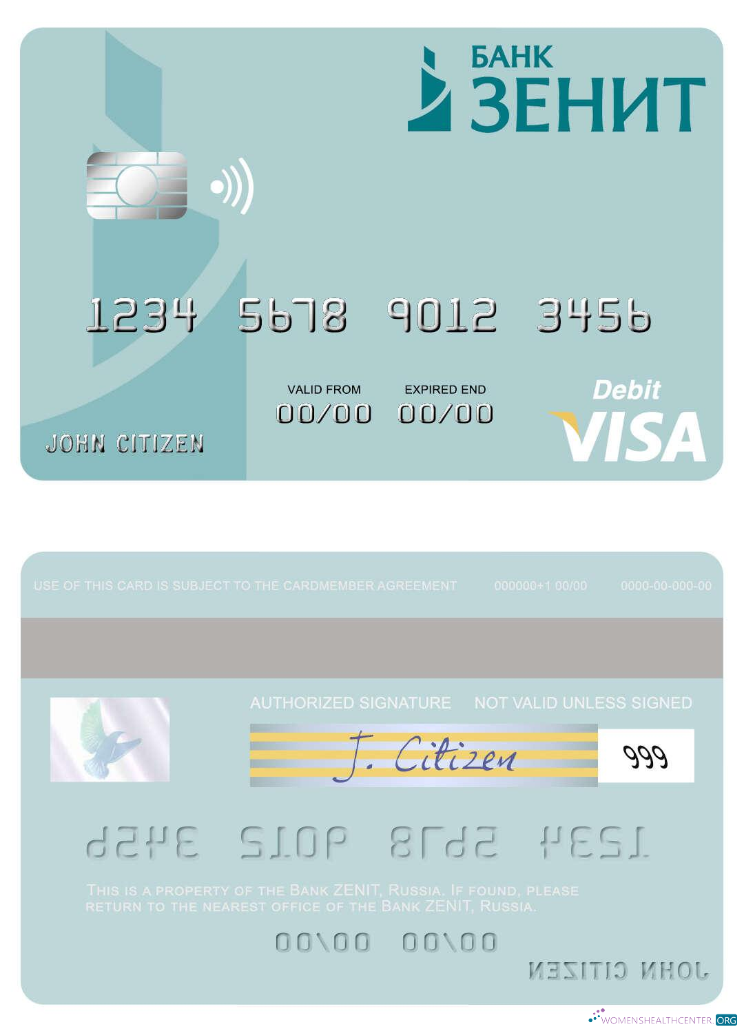 Download Russia Bank ZENIT visa debit card Photoshop template